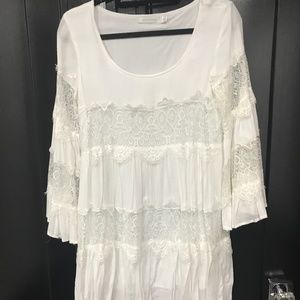 White Minkpink dress lace tiered cotton